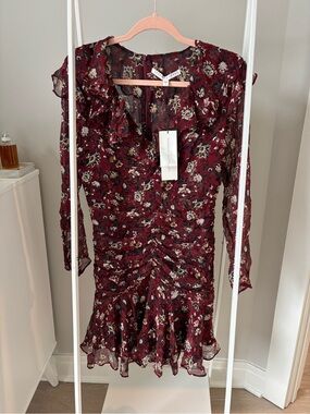 Veronica Beard Magg Silk Ruched Dress In Bordeaux Multi